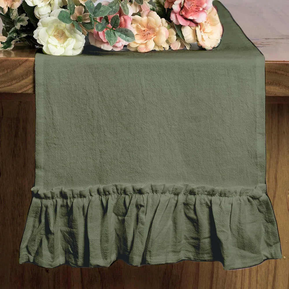 table cuisine chemin table classique rustique uni doux vert foncé rose gris beige clair