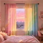 rideaux pastel dégradé arc ciel semi translucides moderne doux chambre salonhôtel polyester