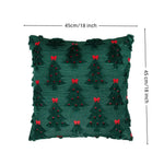 housse coussin noël motif sapins brodés vert foncé rouge crème texture poilue festif
