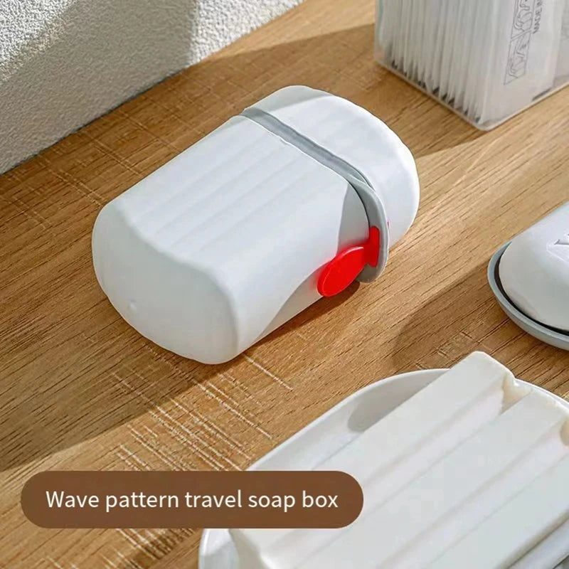 boîte savon voyage moderne blanche rayures horizontales étanche clip fixe hygiène rangement pratique