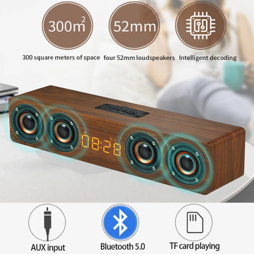 haut parleur bluetooth horloge led marron foncé éclairage rgb quatre haut parleursécran digital moderne