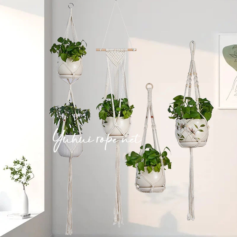 porte plantes suspendus macramé bois boho pots fleurs jardins decoration balcon maison