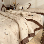 couverture d'été coton froissé motif papillons beige noir vintage lit 150x200cm machine laver