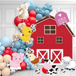 décorations fête animaux ferme porc poulet cheval vache mouton carton mousse rouge blanc bleu