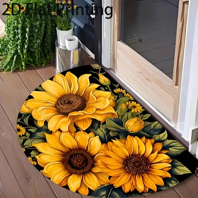 tapis moderne antidérapant tournesols motifs floraux noir jaune rouge 40x60cm 50x80cm 60x90cm