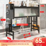 support cuisine acier noir moderne rangement vaisselle couteaux serviettes verres tampons plats découpe