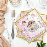 serviettes papier fées forêt enchantée anniversaire mariage baptême noël enfantin illustration fleurs coeurs
