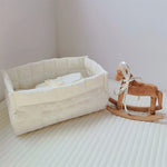 sac rangement coton piqueté moderne doux poignées tissu multicolore beige rose bleuclair jaune blanc
