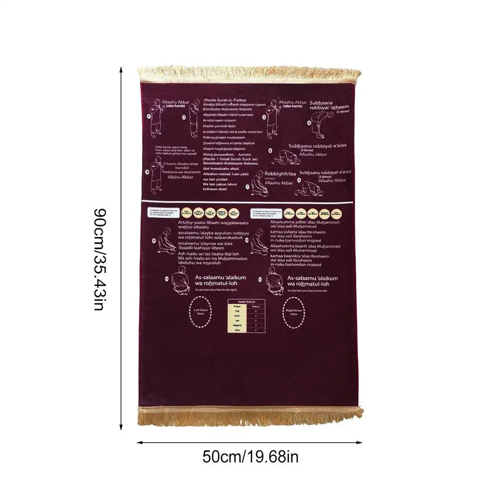 tapis prière violet noir graphique moderne antidérapant polyester éducatif bilingue symboles religieux usage maison