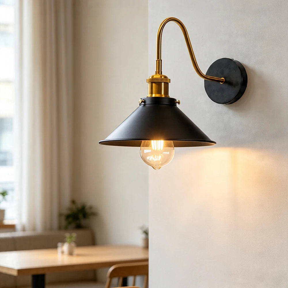 lampe murale industrielle vintage noir doré filaire chambre coucher étude salle bain