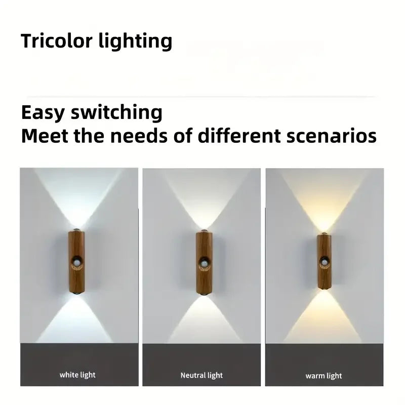 lampe murale rechargeable led détecteur mouvement réglable moderne clips marron clair aspect bois naturel