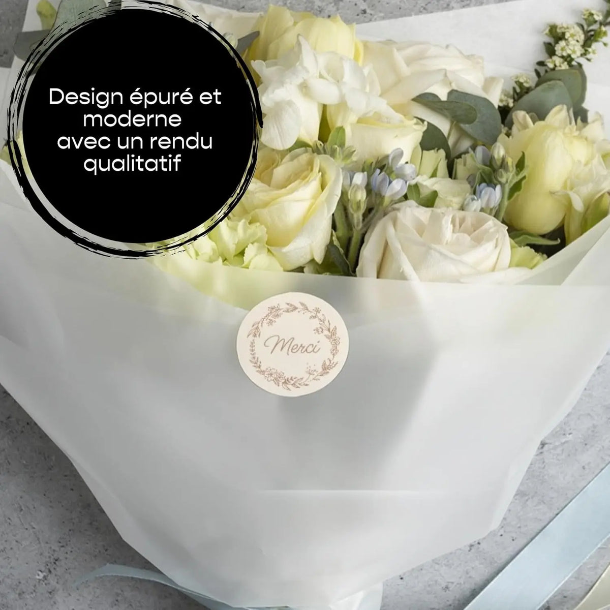 étiquettes autocollantes merci couronne fleurs classiques élégantes pack 120 pièces 4cm 4cm beige clair