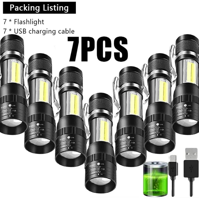 lampe torche noire rechargeable zoomable lumières led modes strobe campingurgence