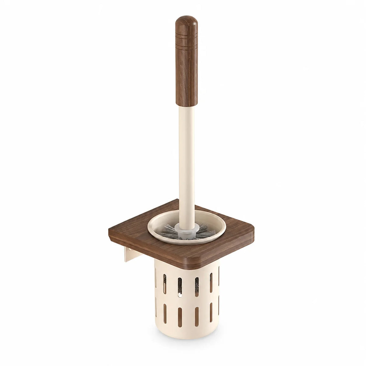 brosse wc bois marron clair support mural blanc moderne rangement ventilé minimaliste