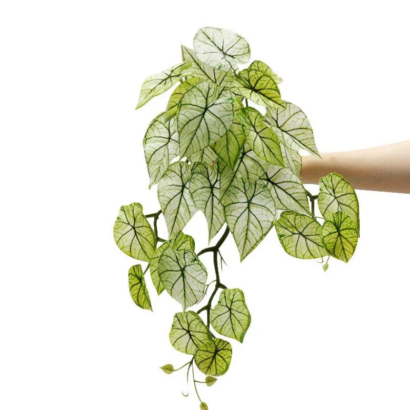 feuilles vertes blanches plante artificielle branche eucalyptus decoration intérieur extérieur pot osier tropical 46cm