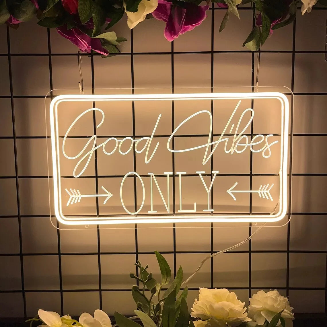 néon lumineux Good Vibes Only moderne rose bleu texte cœur réglable USB chambre coucher