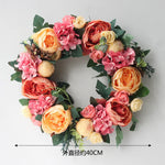 couronne florale vintage rose blanche feuilles vertes fleurs artificielles intérieur mariage table porte