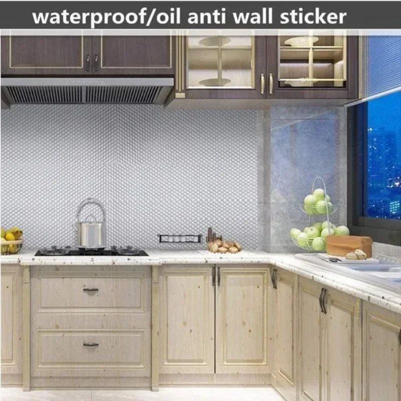 couvre plan cuisine couvre tiroir argenté transparent carreaux géométriques adhésif moderne fonctionnel