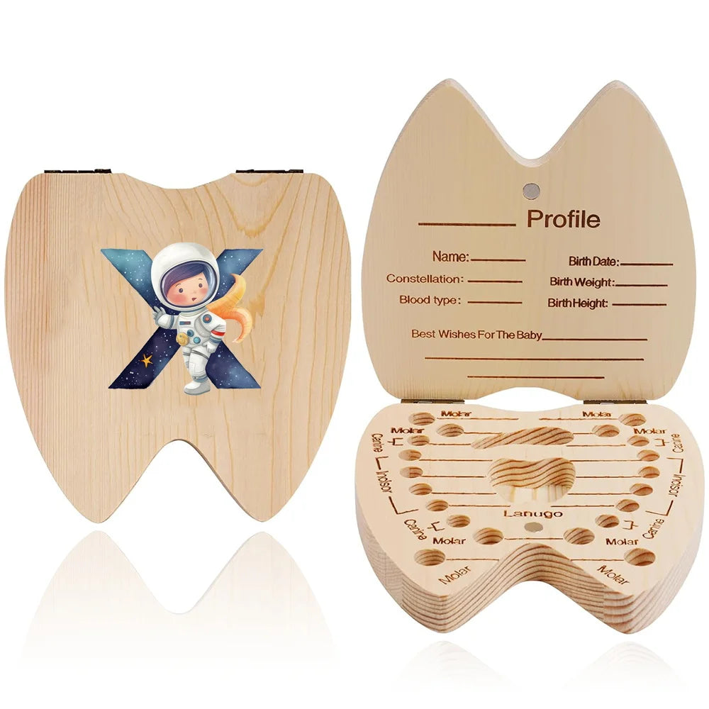 boîte dents bois astronaute carte profil grille tailles bébé