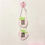 cadre photo mural rose enfantin points verts coeurs visage chat décoratif coréen