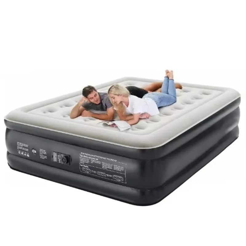 matelas gonflable air moderne camping famille extérieur pliant beige bordure noire alvéolée