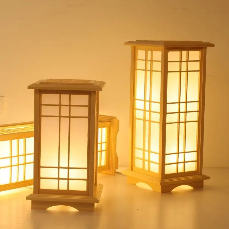 lampe sol led moderne minimaliste bois naturel clair panneaux horizontaux verticaux éclairage haut bas