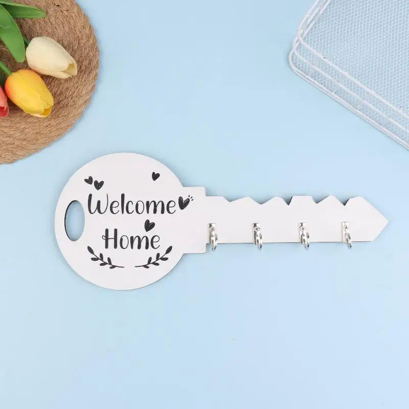 porte clés mural moderne motif bienvenue accrochage couleurs noir blanc texture bois