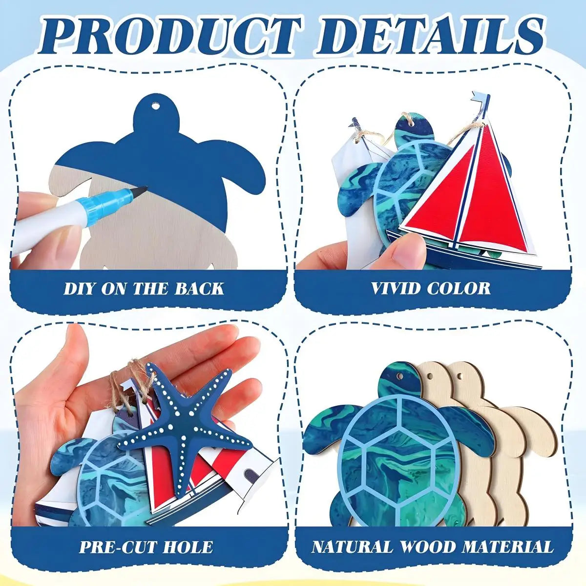 décorations murales thème marin océan étoiles mer bateaux phares coquillages bleu blanc vert rouge
