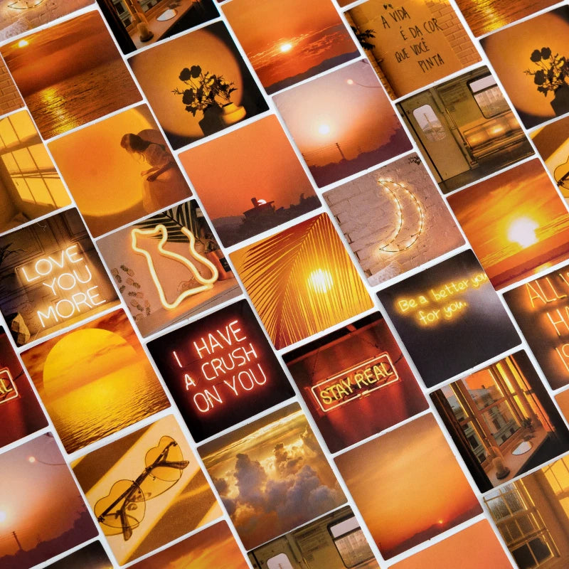 autocollants décoratifs paysage crépuscule scrapbooking journalisation papier collage photo moderne minimaliste orange