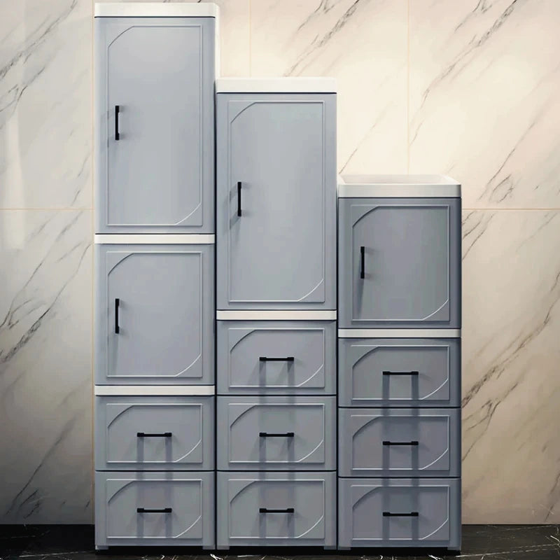 boîte rangement moderne gris tiroirs poignées étagère salle bain cuisine bijoux produits toilette