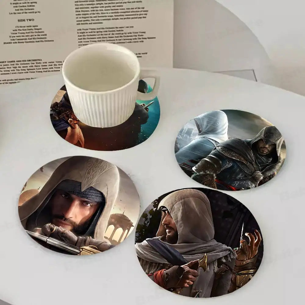 coasters multicolores assassin's creed personnages réalistes table hygiène bois écofriendly moderne domestique