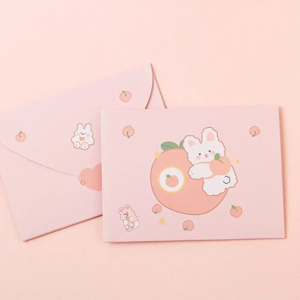 cartes postales kawaii dessins animés ours lapins colorées orange rose jaune bleu clair festive