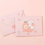 cartes postales kawaii dessins animés ours lapins colorées orange rose jaune bleu clair festive