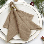 Serviettes table coton texture rugueuse rustique ruban jute fleur séchée violetclair 30x30cm mariage décoration