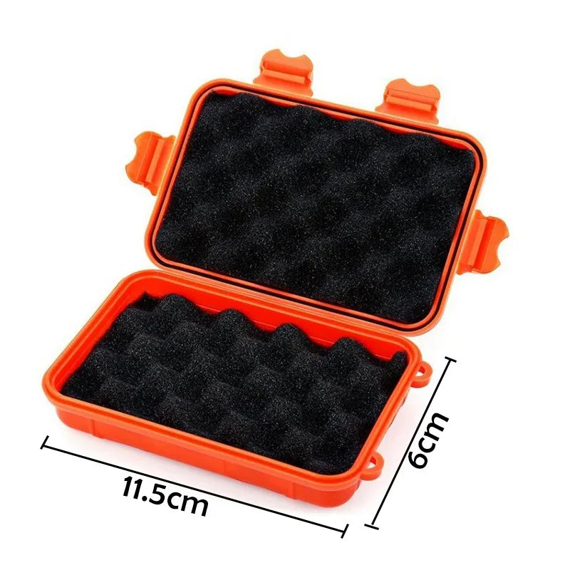 boîte rangement pratique robuste noire orange beige motifs géométriques contenant trousse secours lampe couteau