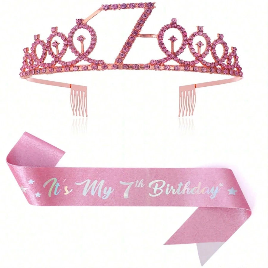 couronne anniversaire strass dorés ruban rose texte princesse fête cadeau favoris numéro anniversaire