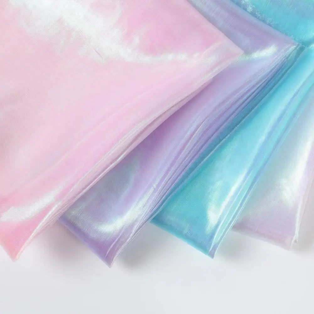 tissu organza holographique rose violet bleu clair vert clair moderne semi transparent polyester