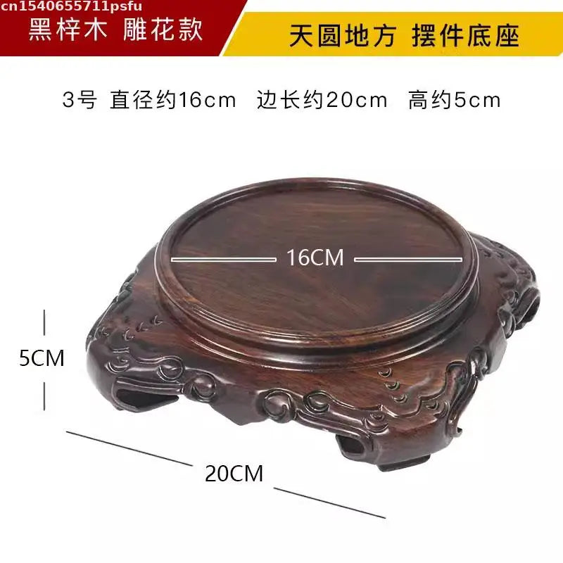 supports décoration bois sculpté artisanal traditionnel marron foncé fleurs vases bouddhas encens plantes bonsaï