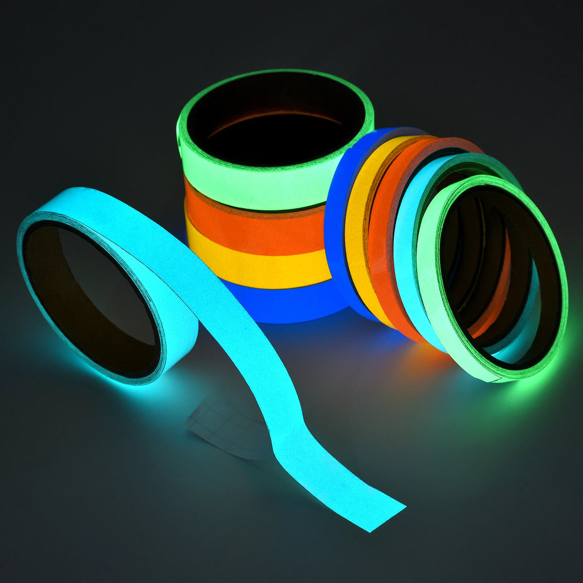 ruban lumineux adhésif bleu vert orange moderne sécurité décoration nuit