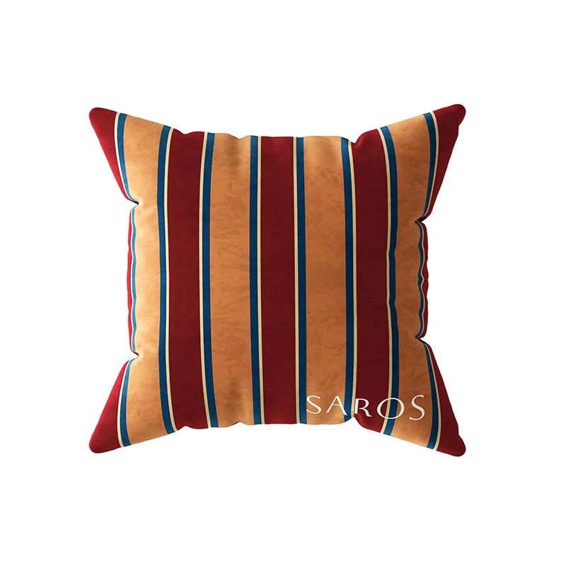 housse coussin velours rayures horizontales carrée décoration salon canapé moderne couleur multicolore 45x45cm