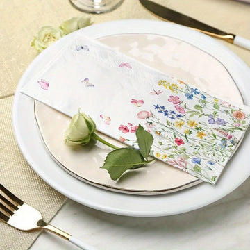 serviettes jetables papier fleurs colorées classiques pack 100pcs blanc rose bleu jaune vert floral