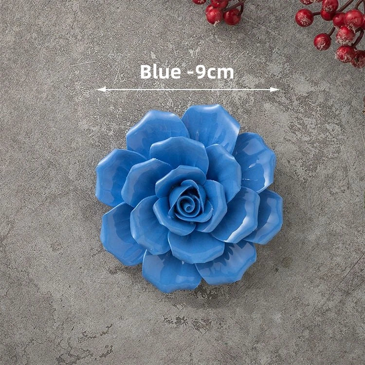 décoration murale fleur porcelaine artisanale jaune bleu rouge moderne sculptée relief