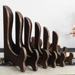 présentoir support bois marron foncé texture naturelle moderne assiettes pliant cuisine décoration