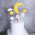 décoration gâteau anniversaire étoiles nuages lune sourire nuit bleu jaune rose