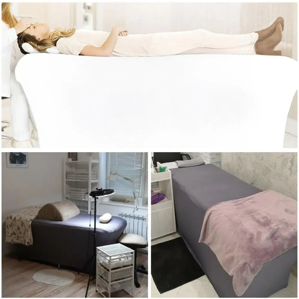 lit massage housse élastique noir gris blanc salon beauté professionnel moderne