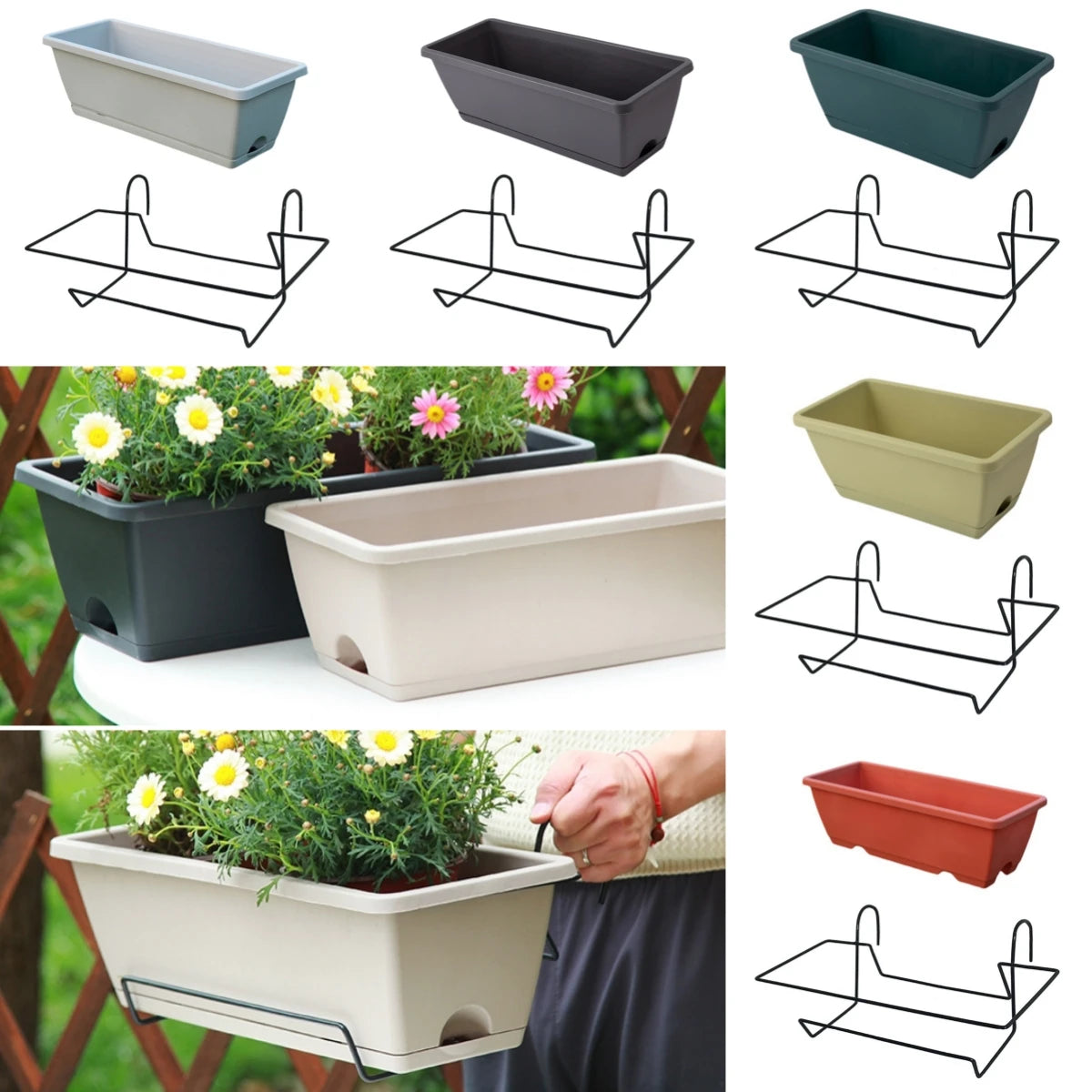 bac fleurs suspendu moderne gris noir vert bacs fleurs crochets métalliques drainage balcon patio
