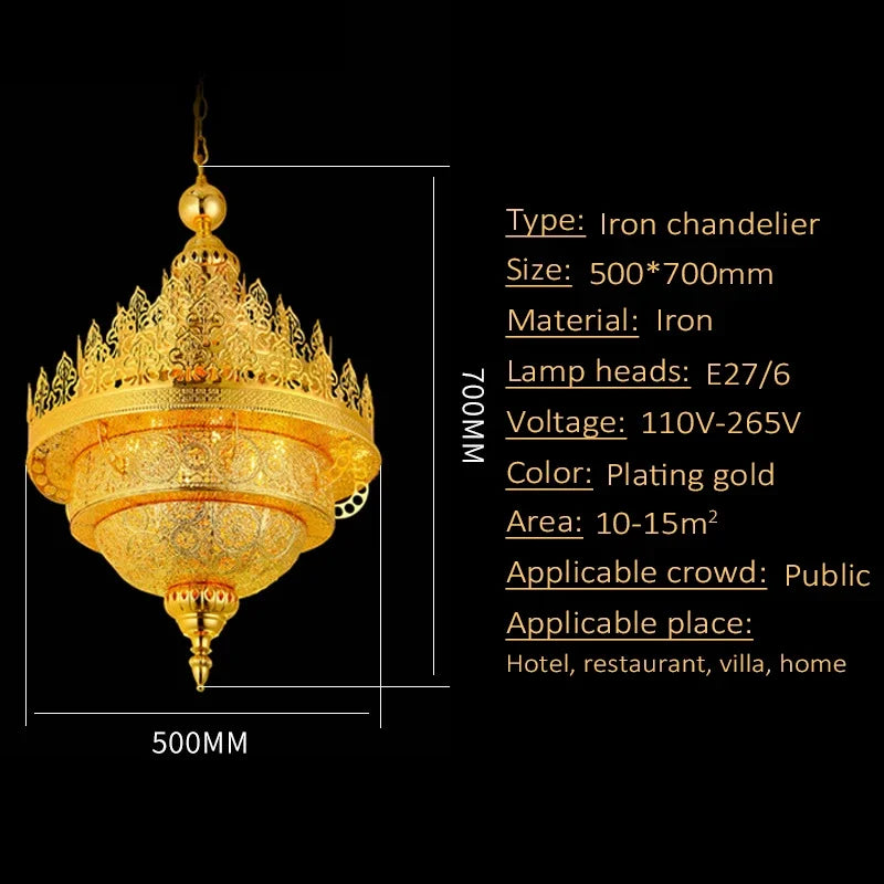 lustre or ajouré arabo thaïlandais ampoules led semi transparent 50cm
