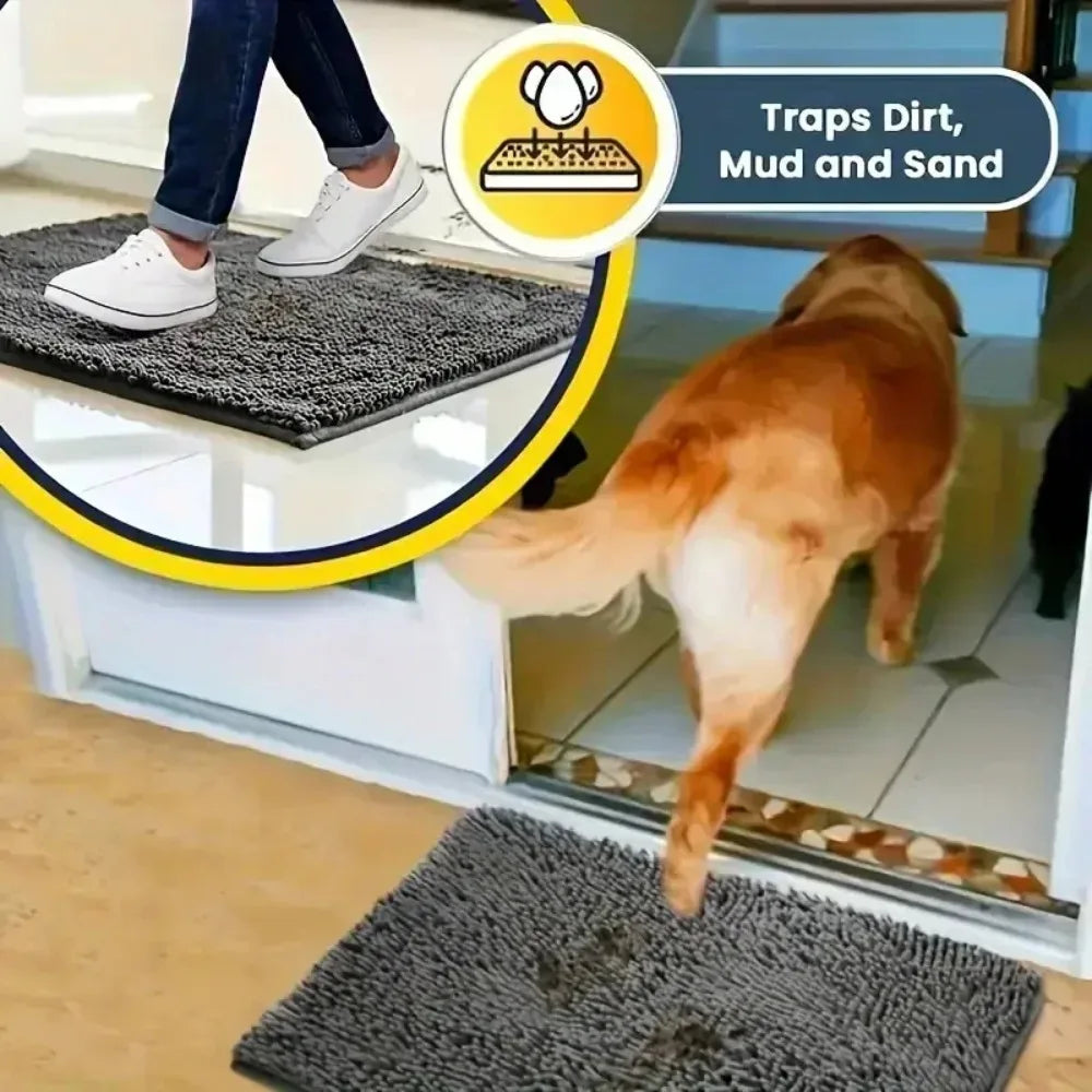 tapis absorbant bouclé gris moderne antidérapant intérieur chat chiens entrée salon