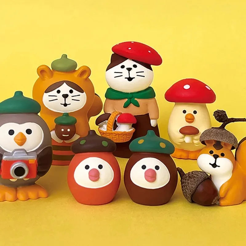 figurines animaux résine japonais vert marron orange blanc rouge gris personnages animaux arbres fruits