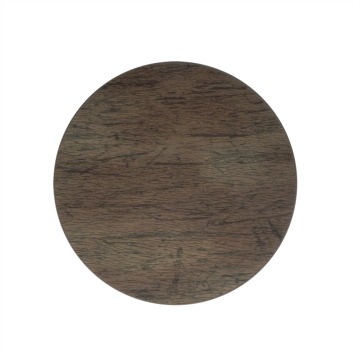 Cercle rond en bois foncé avec un motif de grains de bois.